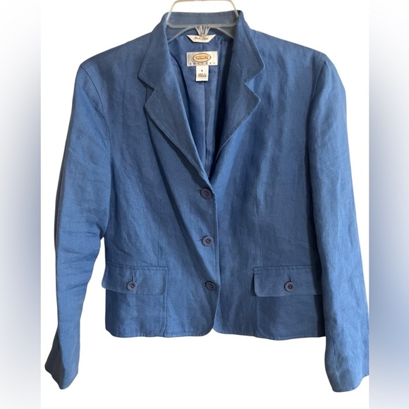 Talbots 100% Irish Linen Blue Career BlazerJacket Lined Women’s Petite Size 6 - Picture 1 of 9